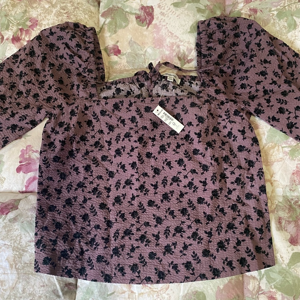 NEW W/ TAGS XXS Madewell Seersucker Floral Square Neck Top in Fig